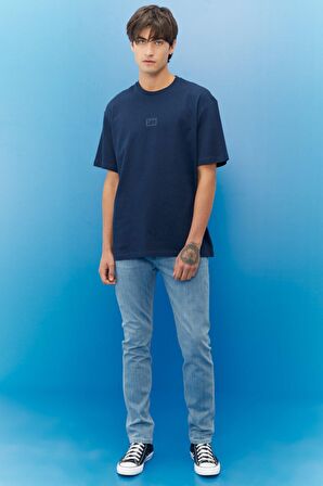 Loose Fit Rahat Kesim %100 Pamuk Bisiklet Yaka Lacivert Tişört