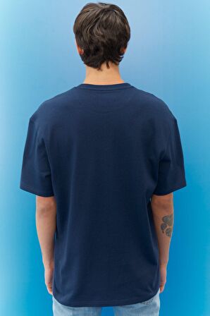 Loose Fit Rahat Kesim %100 Pamuk Bisiklet Yaka Lacivert Tişört