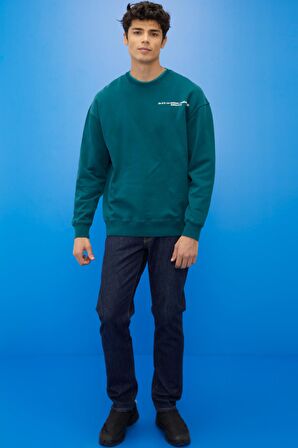 Regular Fit Normal Kesim %100 Pamuk Bisiklet Yaka Şardonlu Sweatshirt