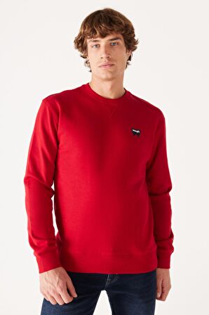 Regular Fit Normal Kesim %100 Pamuk Bisiklet Yaka Kırmızı Sweatshirt