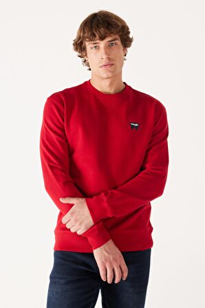 Regular Fit Normal Kesim %100 Pamuk Bisiklet Yaka Kırmızı Sweatshirt