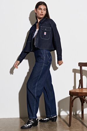 Carpenter Fit %100 Pamuk Çok Yüksek Bel Geniş Paça Jean Kot Pantolon