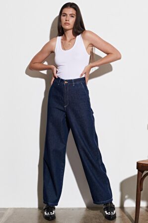 Carpenter Fit %100 Pamuk Çok Yüksek Bel Geniş Paça Jean Kot Pantolon