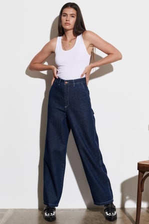 Carpenter Fit %100 Pamuk Çok Yüksek Bel Geniş Paça Jean Kot Pantolon