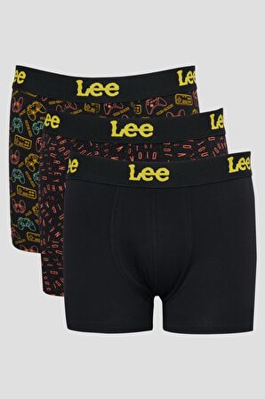 Jackadandy Regular Fit Siyah Desenli Logolu 3'lü Boxer Paketi