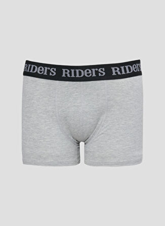 Riders By Lee Pamuklu Esnek Regular Fit Gri Melanj Siyah Lacivert Logolu 3'lü Boxer Paketi