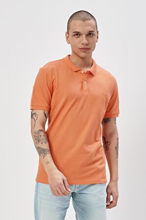 Regular Fit Normal Kesim %100 Pamuk Polo Yaka Turuncu Tişört