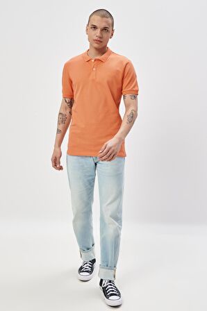 Regular Fit Normal Kesim %100 Pamuk Polo Yaka Turuncu Tişört