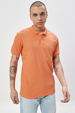 Regular Fit Normal Kesim %100 Pamuk Polo Yaka Turuncu Tişört