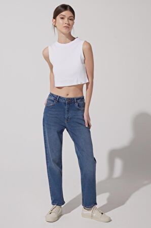 Carol Straight Fit Düz Kesim Yüksek Bel Mavi Esnek Jean Kot Pantolon