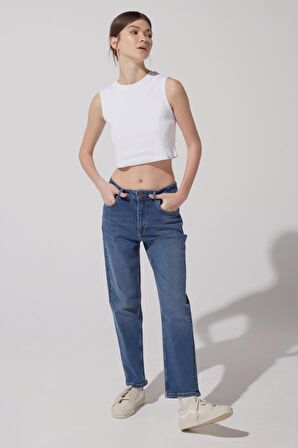 Carol Straight Fit Düz Kesim Yüksek Bel Mavi Esnek Jean Kot Pantolon
