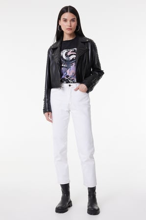Carol Straight Fit Düz Kesim Yüksek Bel Beyaz Esnek Jean Kot Pantolon