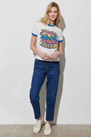 Mom Fit Yüksek Bel Dar Paça Mavi Esnek Jean Kot Pantolon