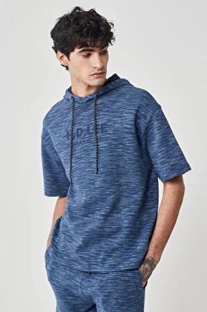 Regular Fit Normal Kesim Kapüşonlu Yaka Kısa Kollu Lacivert Sweatshirt