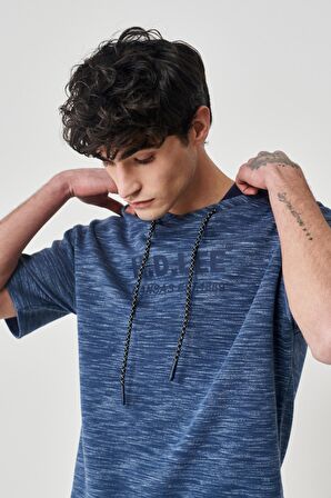 Regular Fit Normal Kesim Kapüşonlu Yaka Kısa Kollu Lacivert Sweatshirt