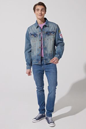 Trucker Regular Fit Normal Kesim %100 Pamuk Açık Mavi Jean Kot Ceket
