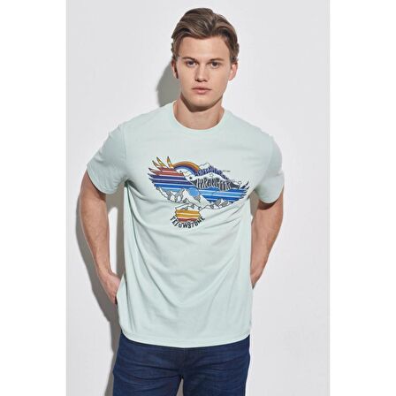 Regular Fit Normal Kesim %100 Pamuk Bisiklet Yaka Açık Mavi Tişört