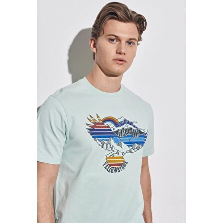 Regular Fit Normal Kesim %100 Pamuk Bisiklet Yaka Açık Mavi Tişört