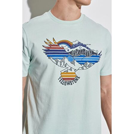 Regular Fit Normal Kesim %100 Pamuk Bisiklet Yaka Açık Mavi Tişört