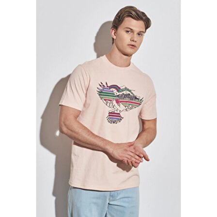 Regular Fit Normal Kesim %100 Pamuk Bisiklet Yaka Açık Pembe Tişört