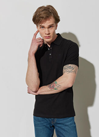 Regular Fit Normal Kesim %100 Pamuk Polo Yaka Siyah Tişört