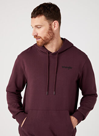 Oversize Fit Rahat Kesim %100 Pamuk Kapüşonlu Yaka Bordo Sweatshirt