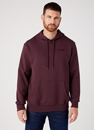 Oversize Fit Rahat Kesim %100 Pamuk Kapüşonlu Yaka Bordo Sweatshirt