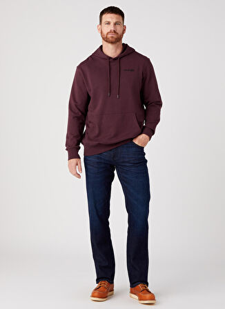 Oversize Fit Rahat Kesim %100 Pamuk Kapüşonlu Yaka Bordo Sweatshirt