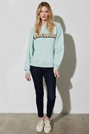 Regular Fit Normal Kesim %100 Pamuk Bisiklet Yaka Mint Yeşili Sweatshirt