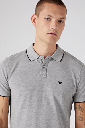Regular Fit Normal Kesim %100 Pamuk Polo Yaka Gri Melanj Tişört