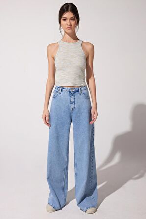 Drew Fit Çok Yüksek Bel Geniş Paça %100 Pamuk Jean Kot Pantolon