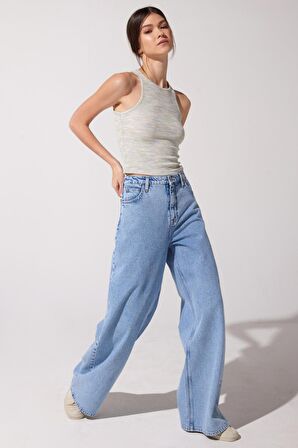 Drew Fit Çok Yüksek Bel Geniş Paça %100 Pamuk Jean Kot Pantolon