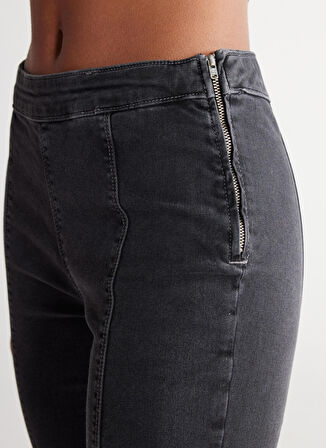 Wide Leg Fit Normal Bel Paça Yırtmaç Detaylı Siyah Esnek Jean Kot Pantolon