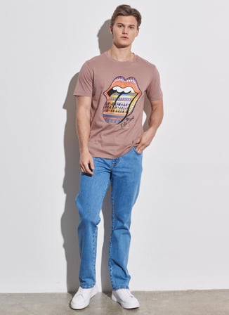 Loose Fit Rahat Kesim %100 Pamuk Bisiklet Yaka Camel Tişört