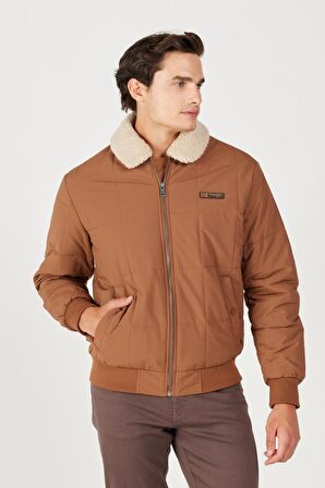 Regular Fit Normal Kesim Kahverengi Sherpa Bomber Ceket