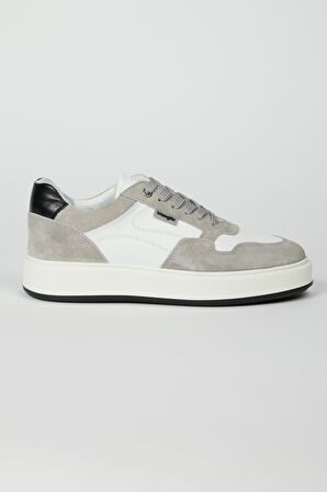%100 Deri Beyaz-Gri Süet Sneaker Ayakkabı