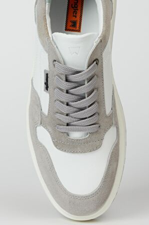 %100 Deri Beyaz-Gri Süet Sneaker Ayakkabı