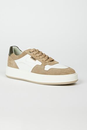 %100 Deri Beyaz-Bej Sneaker Ayakkabı