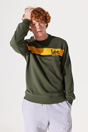 Regular Fit Normal Kesim Bisiklet Yaka Haki Sweatshirt