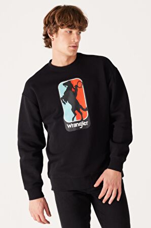 Regular Fit Normal Kesim %100 Pamuk Bisiklet Yaka İçi Polarlı Siyah Sweatshirt