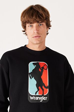 Regular Fit Normal Kesim %100 Pamuk Bisiklet Yaka İçi Polarlı Siyah Sweatshirt