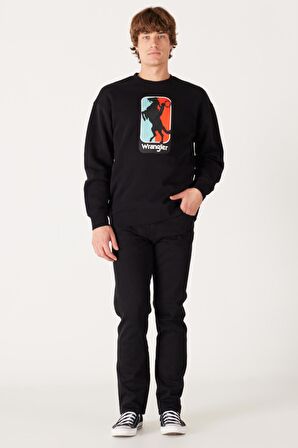 Regular Fit Normal Kesim %100 Pamuk Bisiklet Yaka İçi Polarlı Siyah Sweatshirt