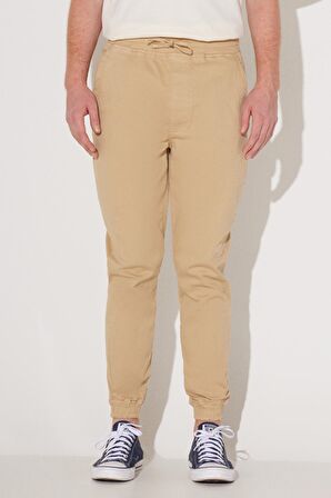 Regular Fit Normal Kesim Normal Bel Bej Esnek Jogger Pantolon