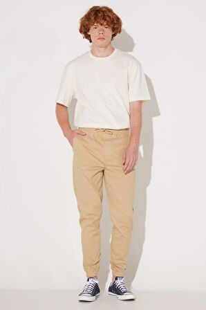Regular Fit Normal Kesim Normal Bel Bej Esnek Jogger Pantolon