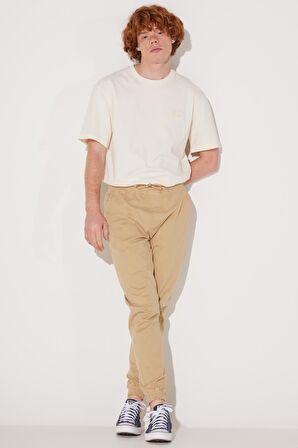 Regular Fit Normal Kesim Normal Bel Bej Esnek Jogger Pantolon