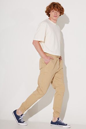 Regular Fit Normal Kesim Normal Bel Bej Esnek Jogger Pantolon