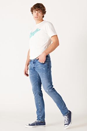 Larston Slim Fit Dar Kesim Düşük Bel Mavi Esnek Jean Kot Pantolon