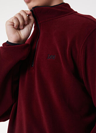 Regular Fit Normal Kesim Dik Yaka Yarım Fermuarlı Bordo Polar
