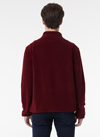 Regular Fit Normal Kesim Dik Yaka Yarım Fermuarlı Bordo Polar