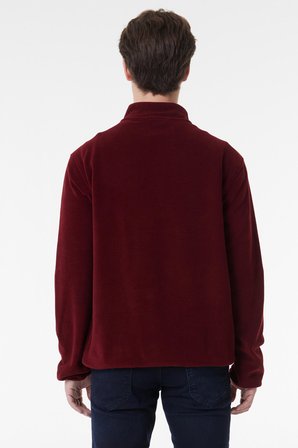 Regular Fit Normal Kesim Dik Yaka Yarım Fermuarlı Bordo Polar
